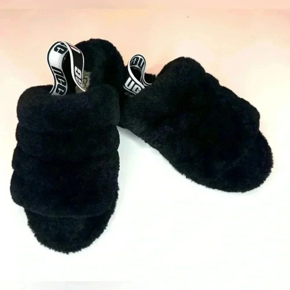 UGG Women's Fluff Yeah Black Slide Size- 7 - Picture 4 of 9